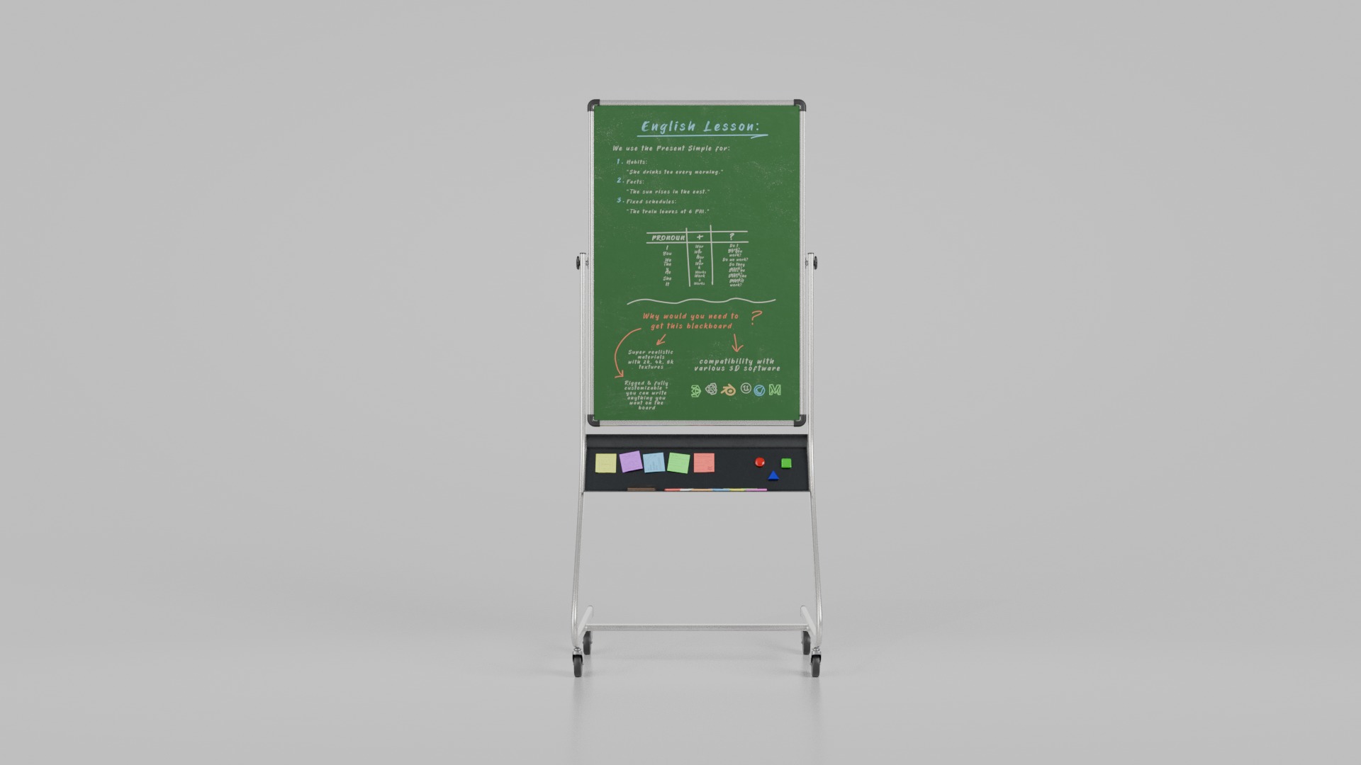 Customizable Double-Sided Metal Greenboard Tall Writing Board Low-poly 3D model_2