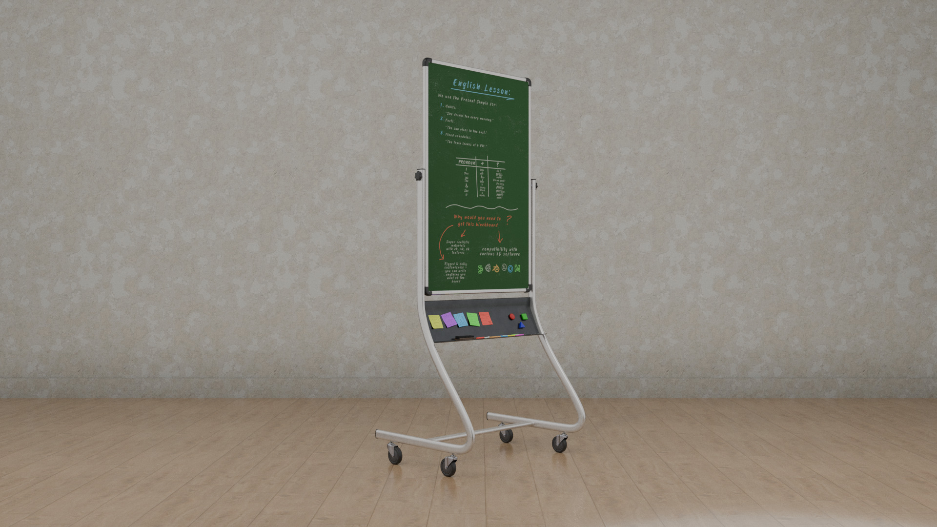 Customizable Double-Sided Metal Greenboard Tall Writing Board Low-poly 3D model_6