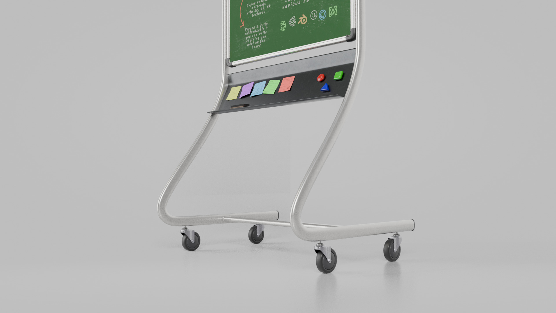 Customizable Double-Sided Metal Greenboard Tall Writing Board Low-poly 3D model_13