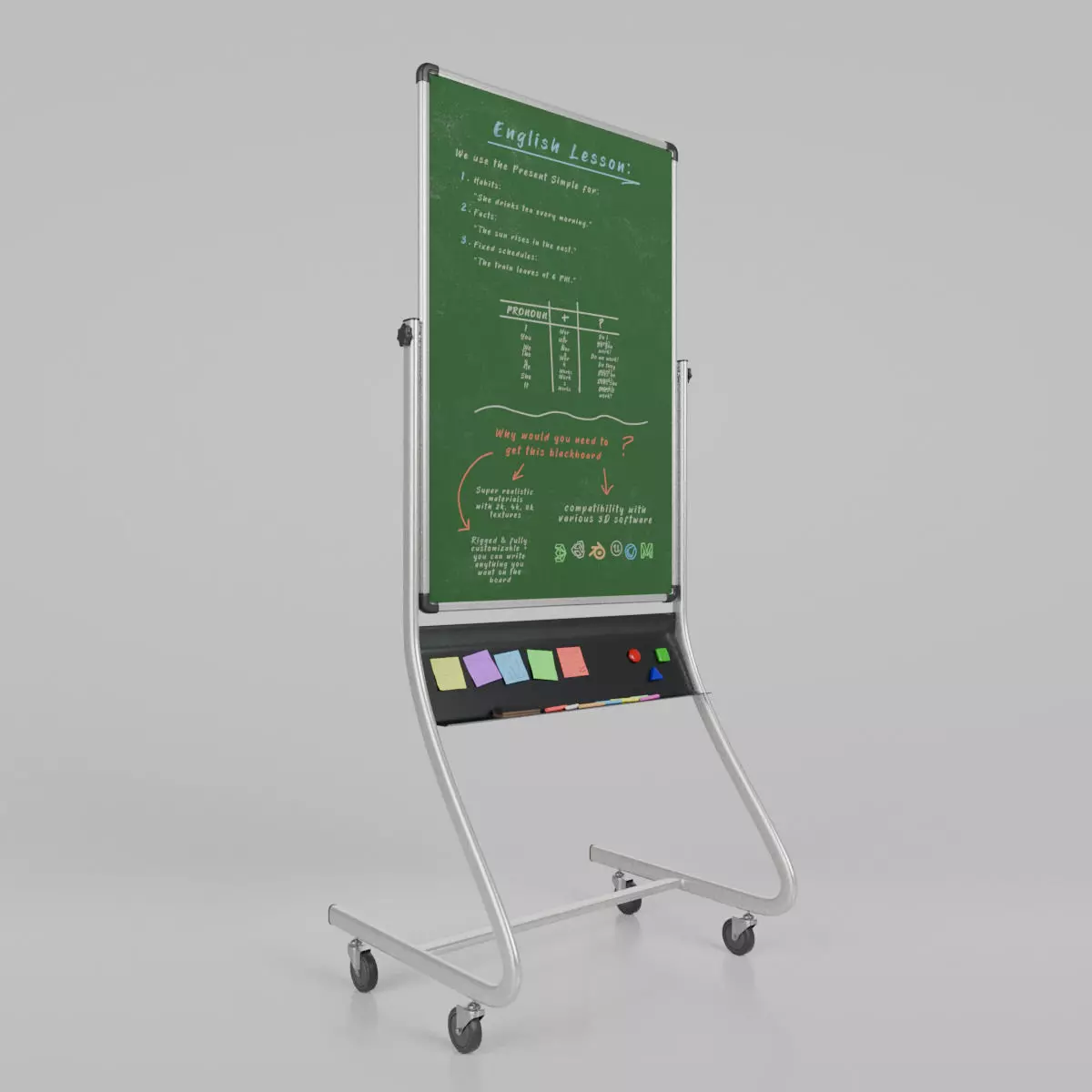 Customizable Double-Sided Metal Greenboard Tall Writing Board Low-poly 3D model_0