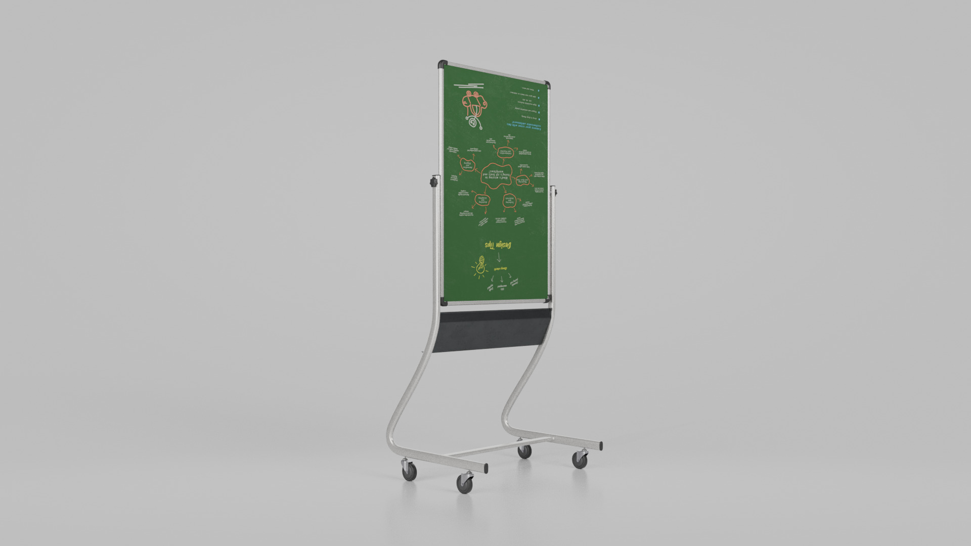 Customizable Double-Sided Metal Greenboard Tall Writing Board Low-poly 3D model_5