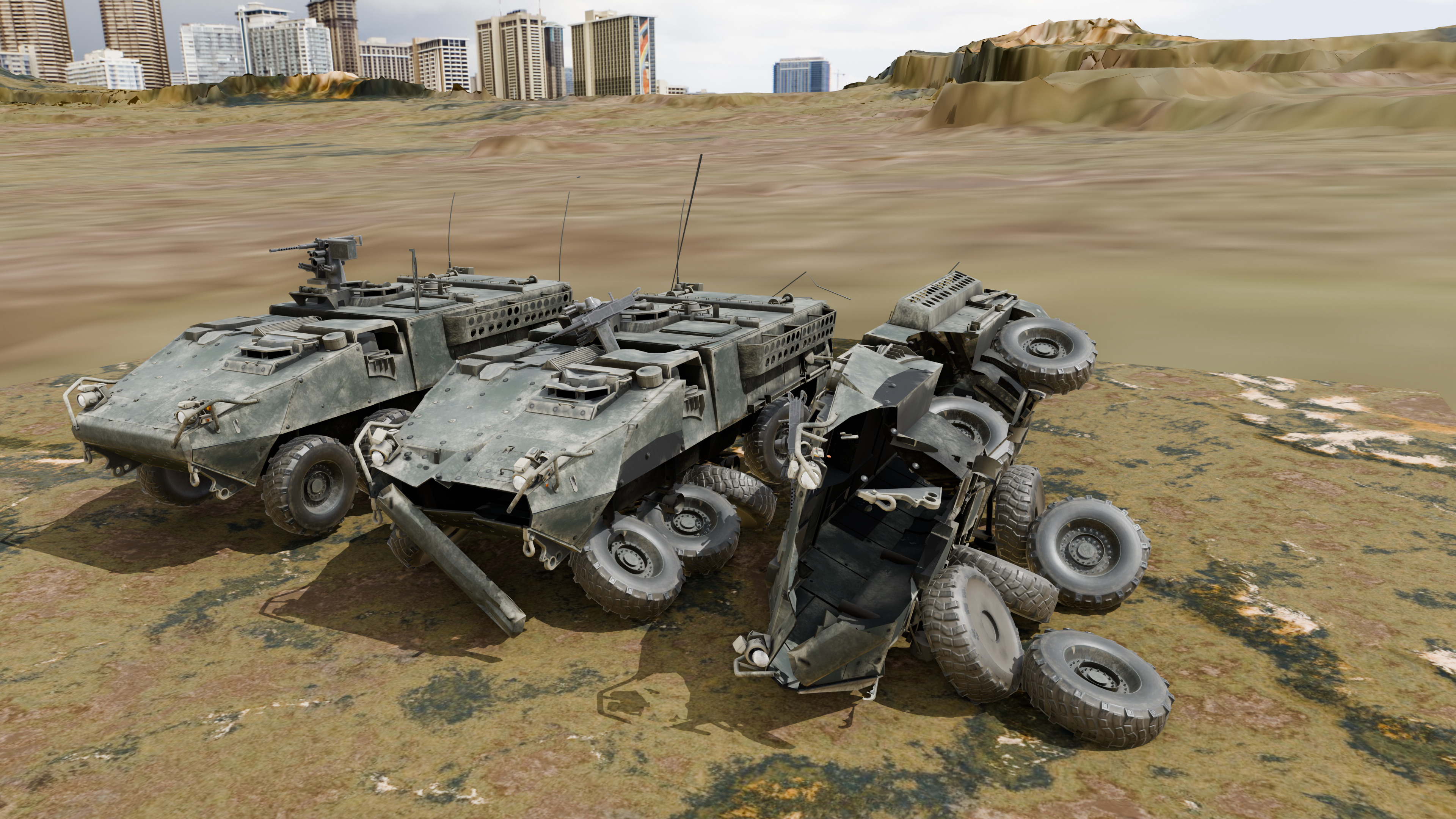 Stryker Armored Vehicle 3 Models Clean to Ruined Low-poly 3D model_3