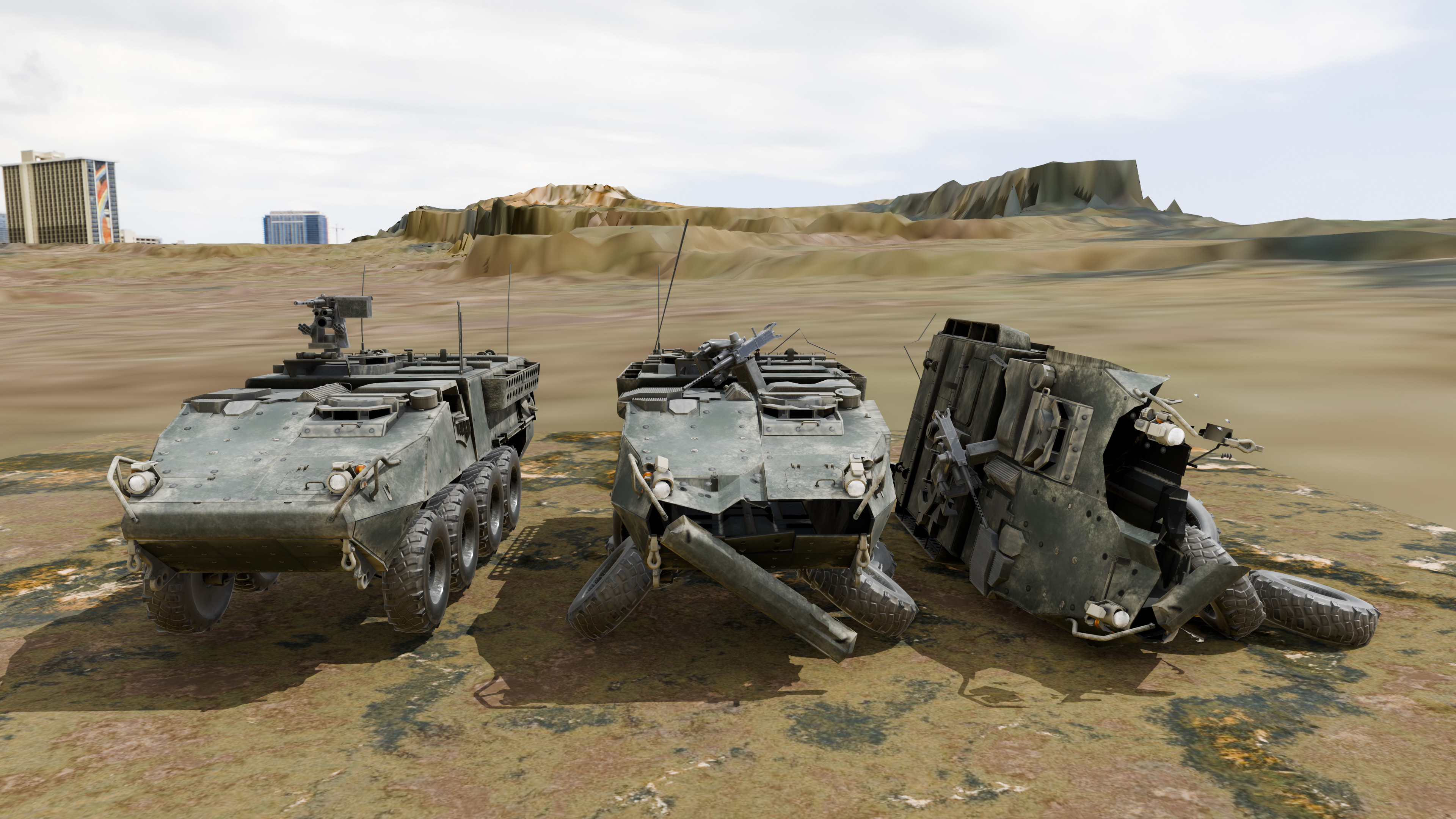 Stryker Armored Vehicle 3 Models Clean to Ruined Low-poly 3D model_1