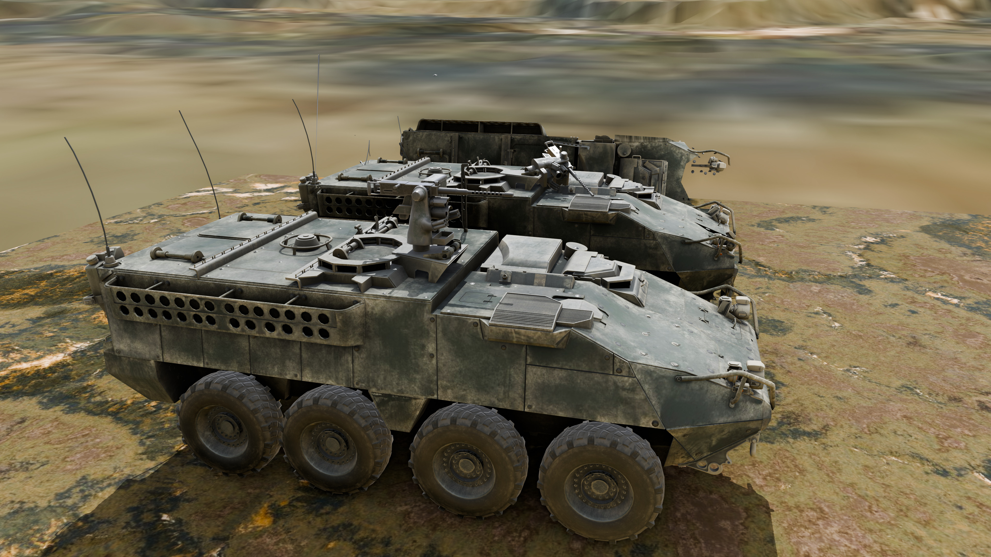 Stryker Armored Vehicle 3 Models Clean to Ruined Low-poly 3D model_5