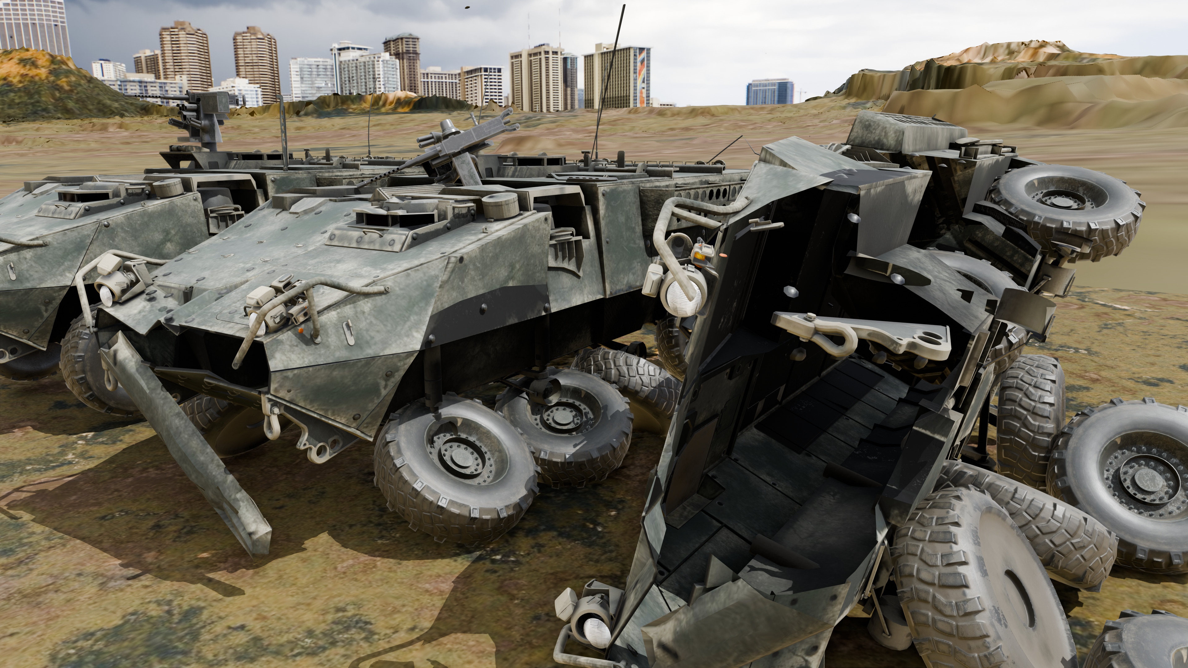 Stryker Armored Vehicle 3 Models Clean to Ruined Low-poly 3D model_6