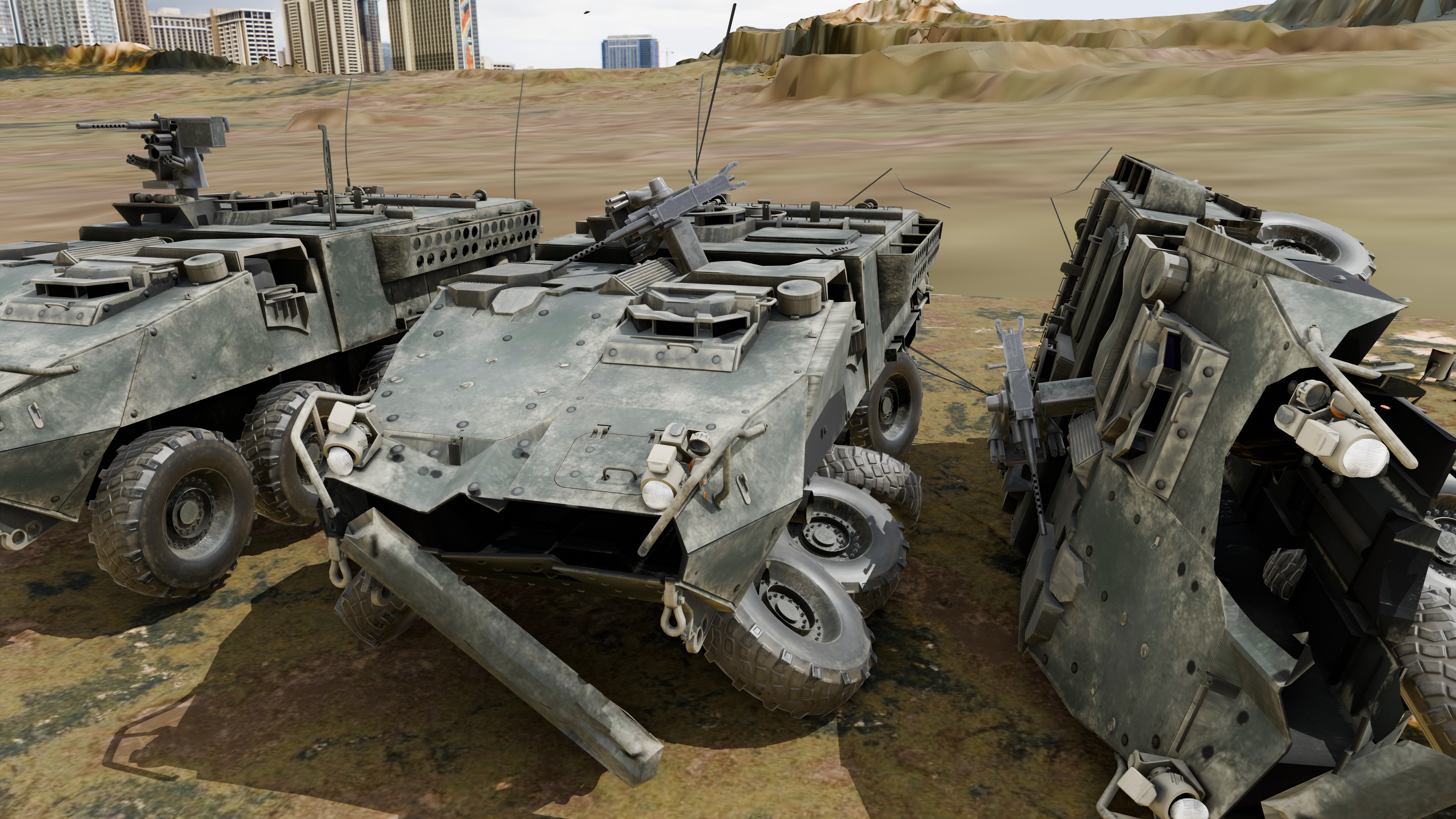 Stryker Armored Vehicle 3 Models Clean to Ruined Low-poly 3D model_2
