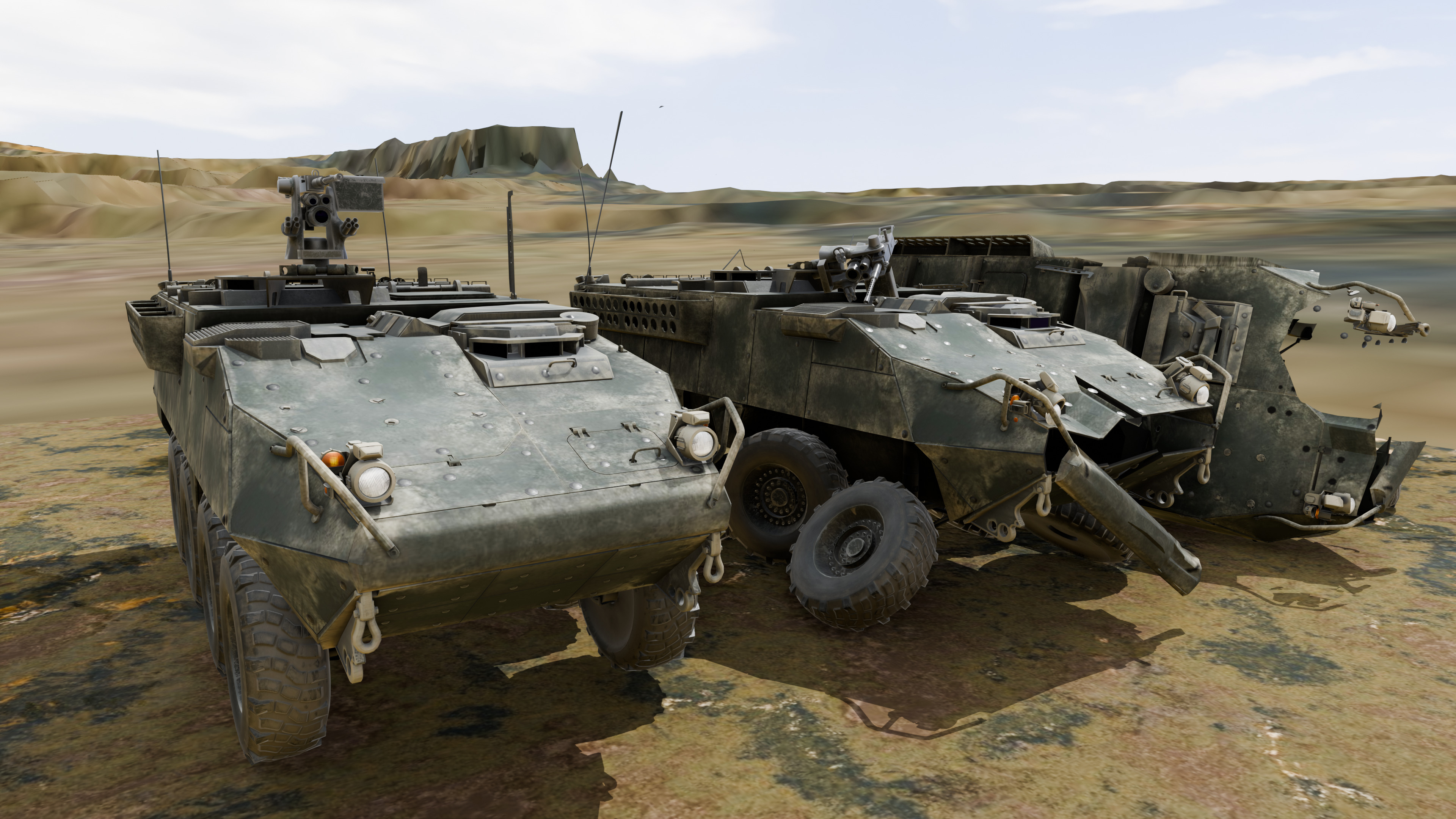 Stryker Armored Vehicle 3 Models Clean to Ruined Low-poly 3D model_4