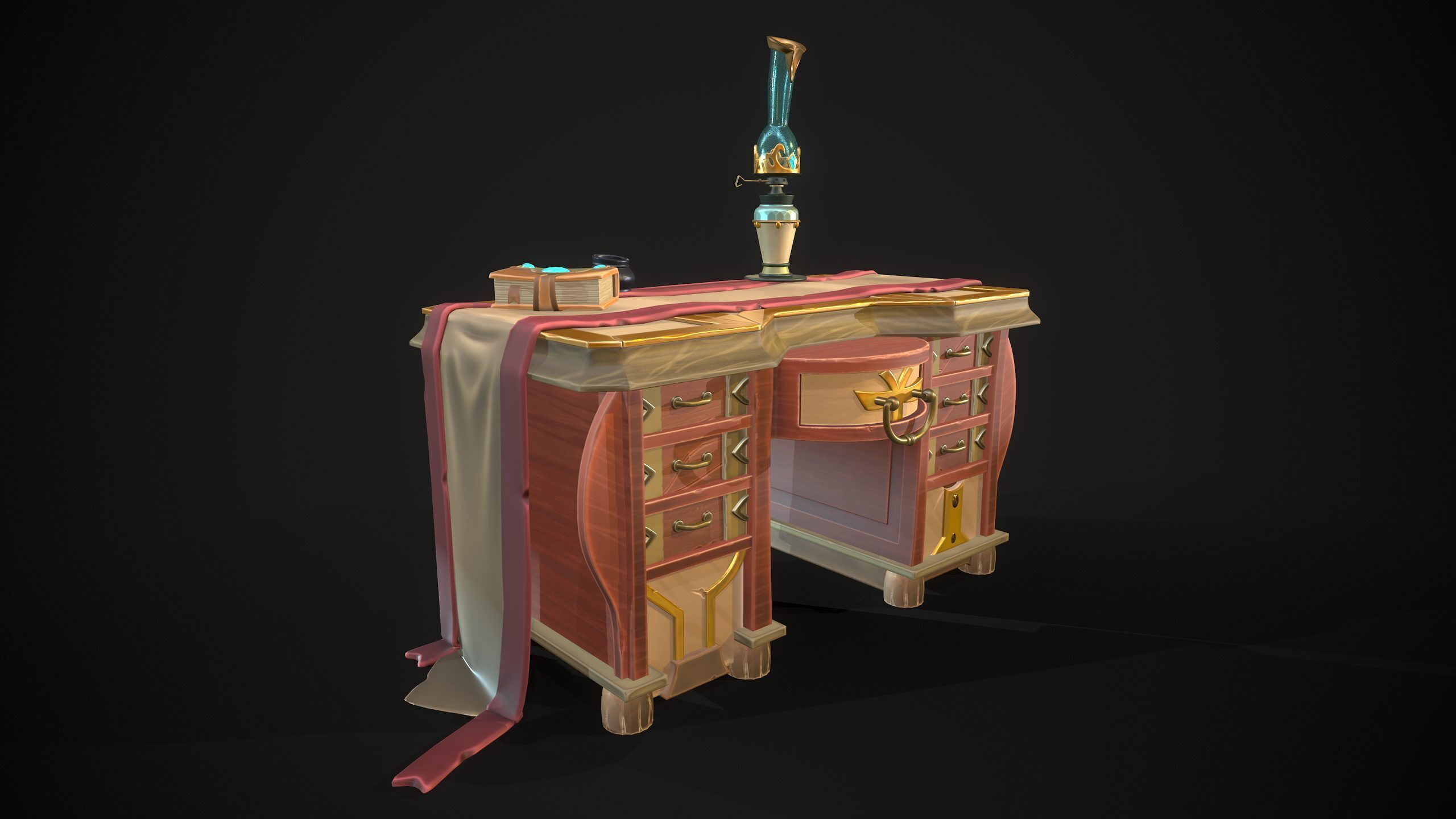 Stylish Magician Alchemist Table Oil Lamp Low-poly 3D model_1