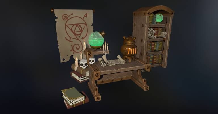 Stylish Magician Alchemist Table Low-poly 3D model_1