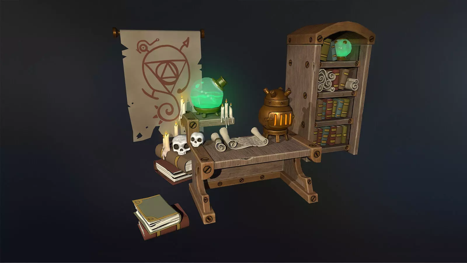 Stylish Magician Alchemist Table Low-poly 3D model_0