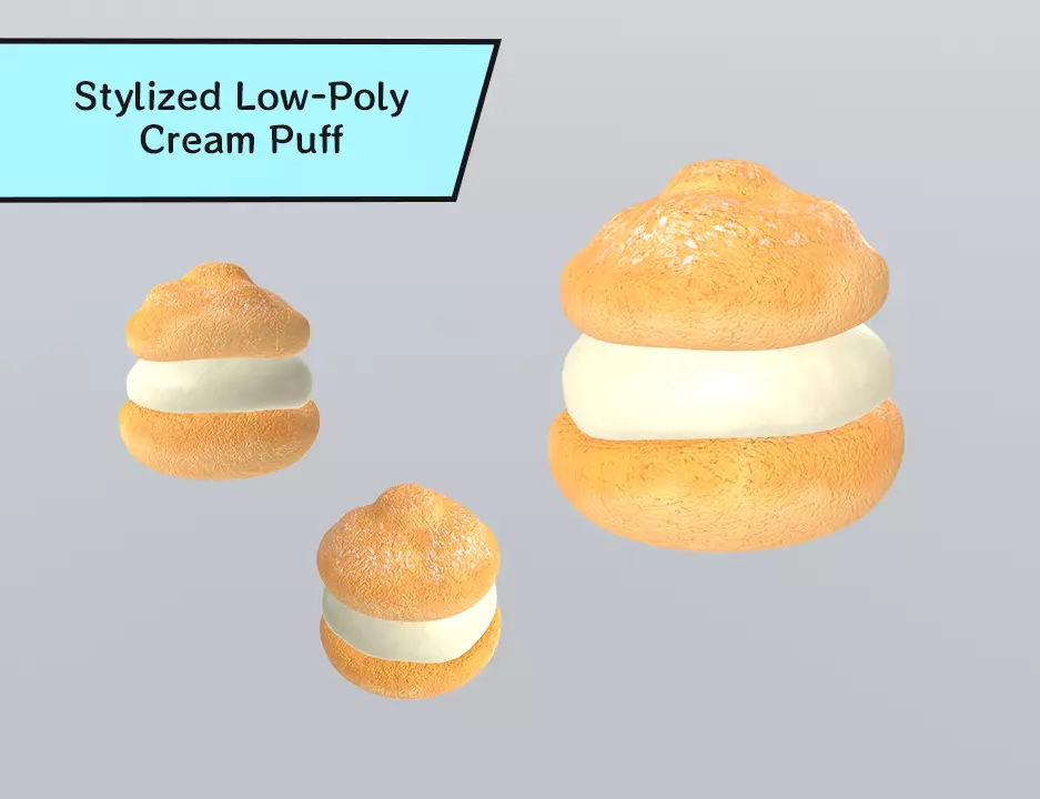 Stylized Low-Poly Cream Puff Low-poly 3D model_0
