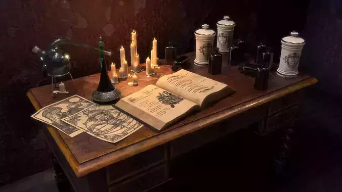 Realistic Magician Alchemist Table