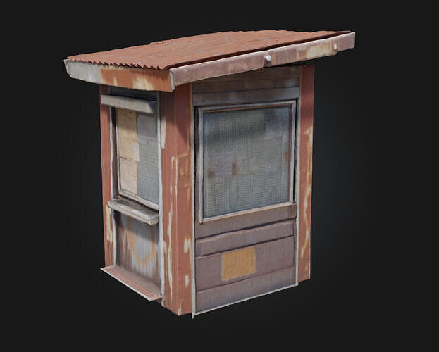 Weathered Ticket Booth  Vintage Charm with a Touch of Decay 3D model 7