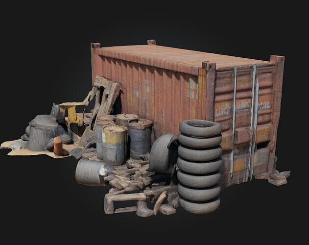 Container and Clutter  Realistic Storage and Debris Set 3D model 7