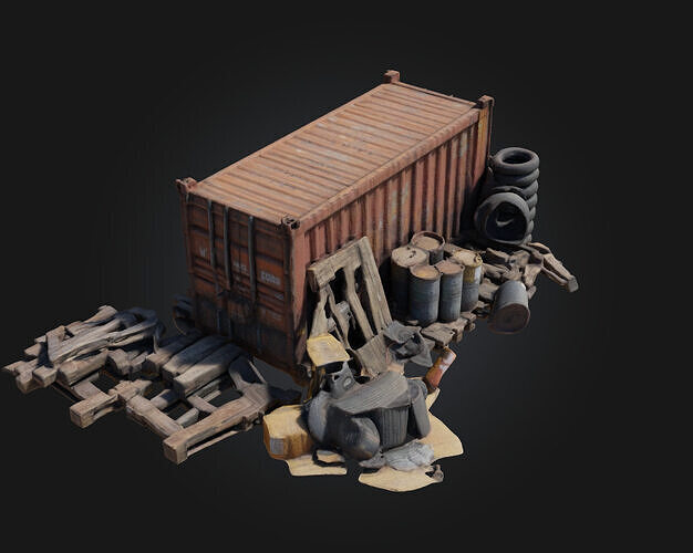 Container and Clutter  Realistic Storage and Debris Set 3D model 4