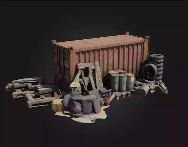 Container and Clutter  Realistic Storage and Debris Set