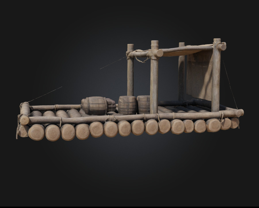 Rustic Raft Journey Handcrafted River Adventure Asset 3D model_5