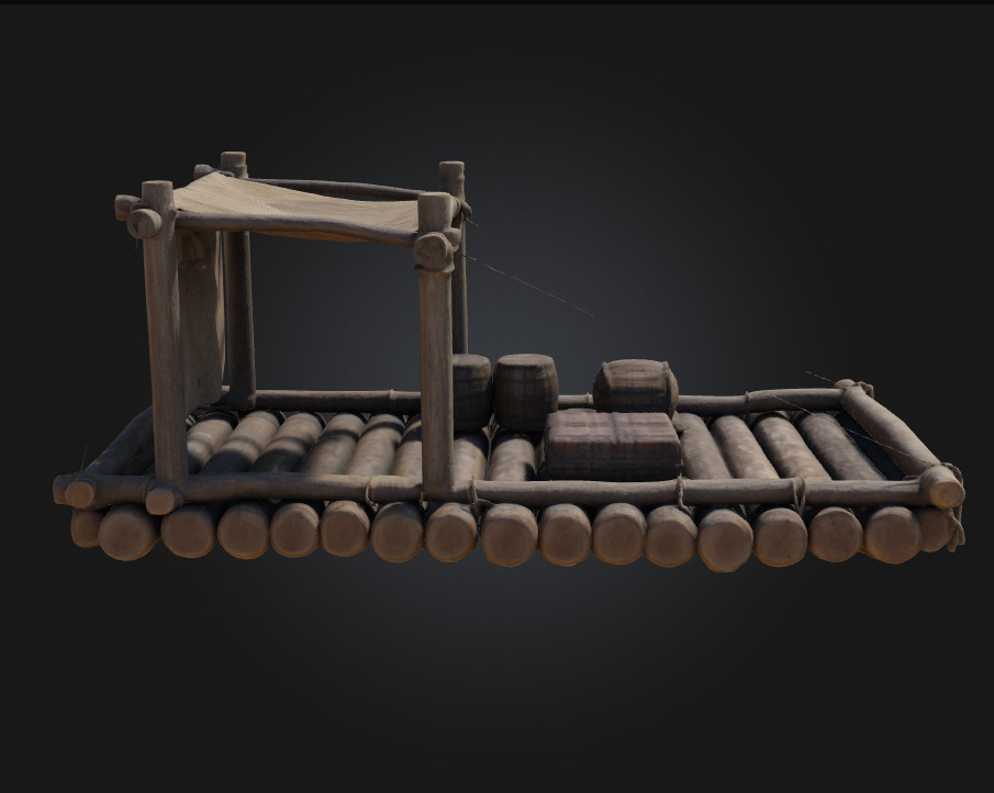 Rustic Raft Journey Handcrafted River Adventure Asset 3D model_6