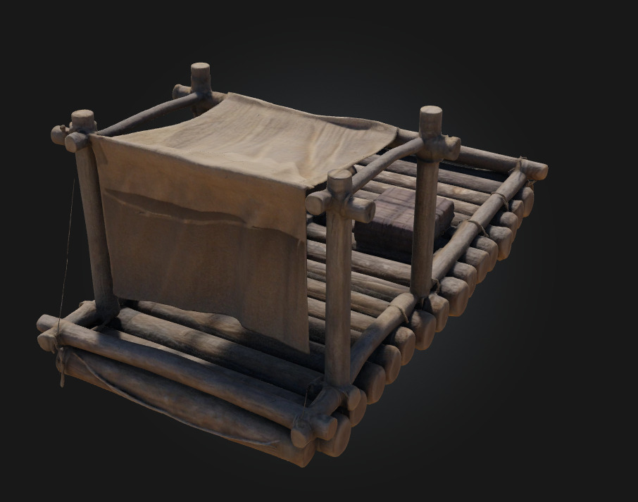 Rustic Raft Journey Handcrafted River Adventure Asset 3D model_3