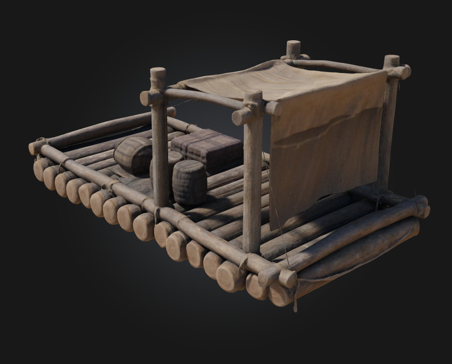 Rustic Raft Journey Handcrafted River Adventure Asset 3D model_4