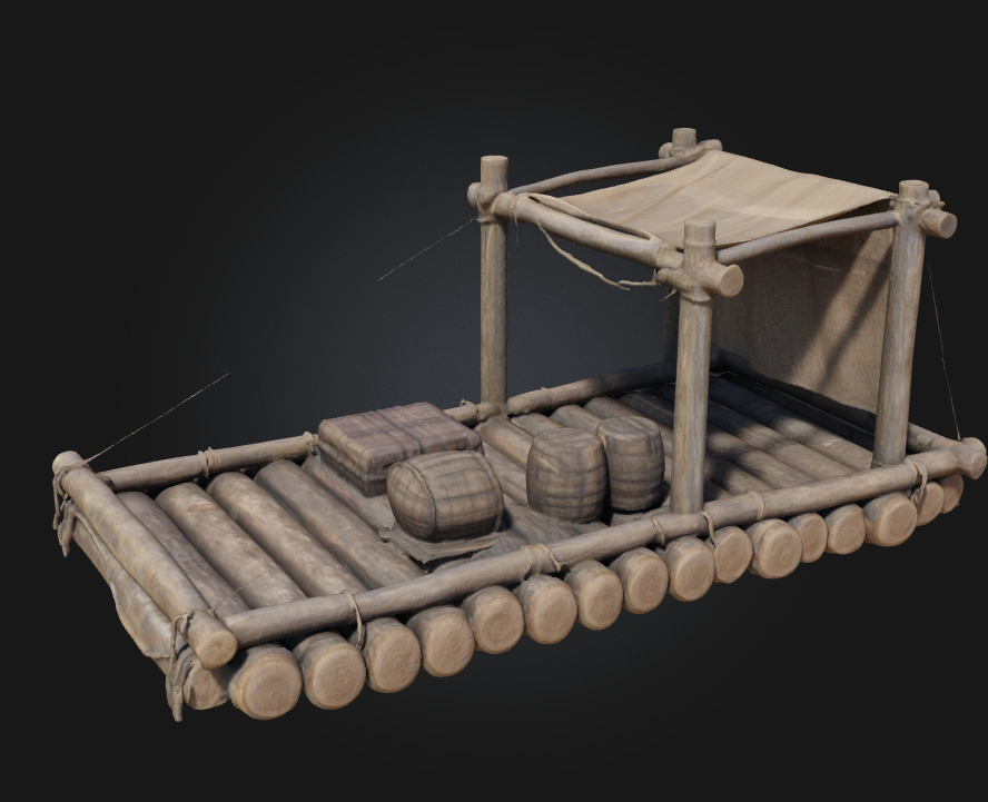 Rustic Raft Journey Handcrafted River Adventure Asset 3D model_1
