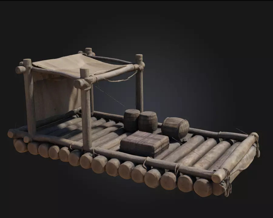 Rustic Raft Journey Handcrafted River Adventure Asset 3D model_0