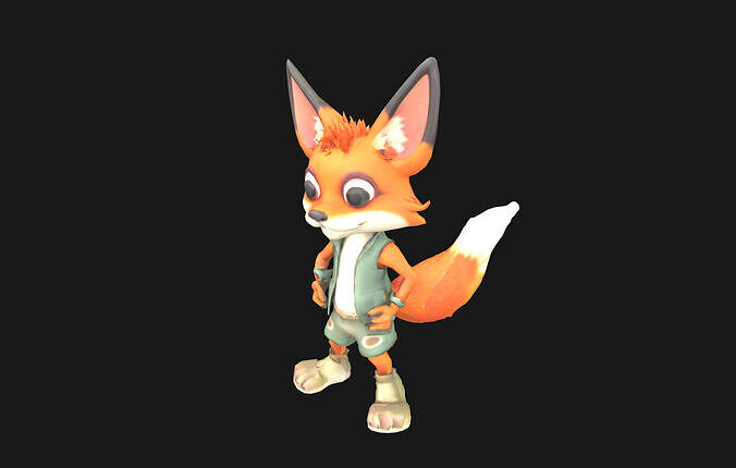 Whimsical Fox 3D Character Model Stylized Cartoon Animal Asset Low-poly 3D model