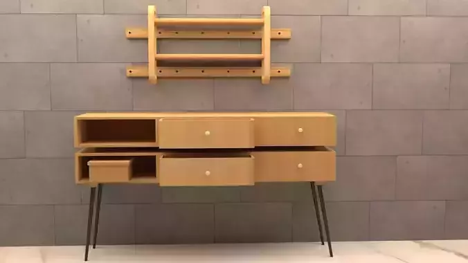 Modern Wooden Table High Poly