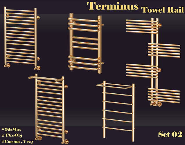 Terminus towel rail set 02 3D model