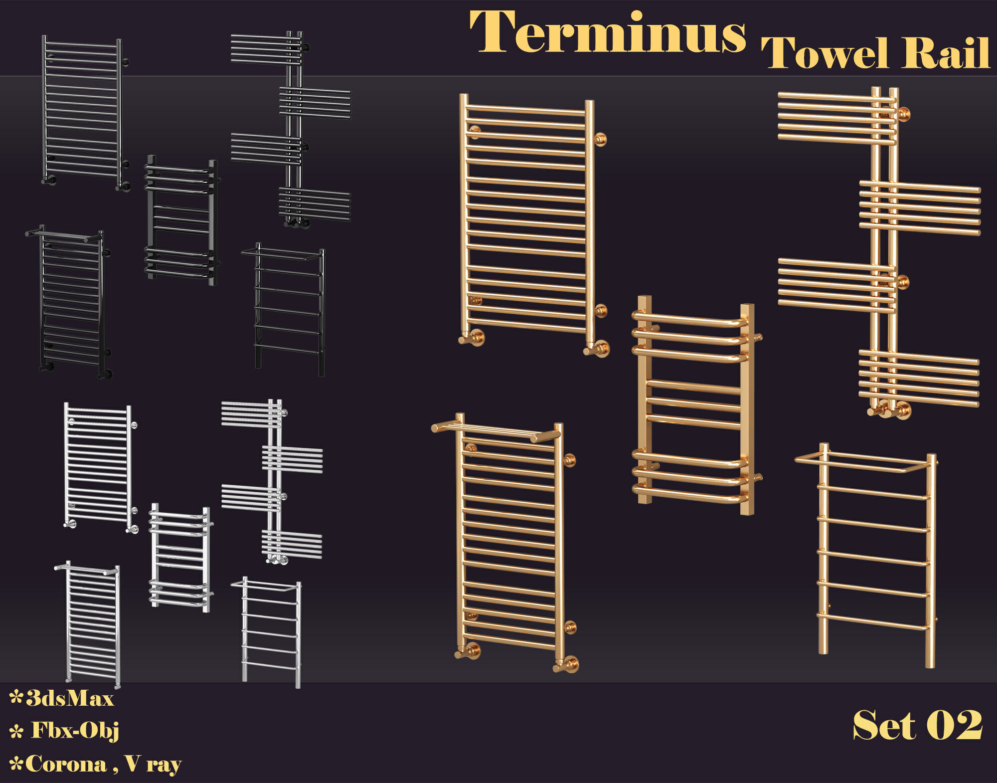Terminus towel rail set 02 3D model_2
