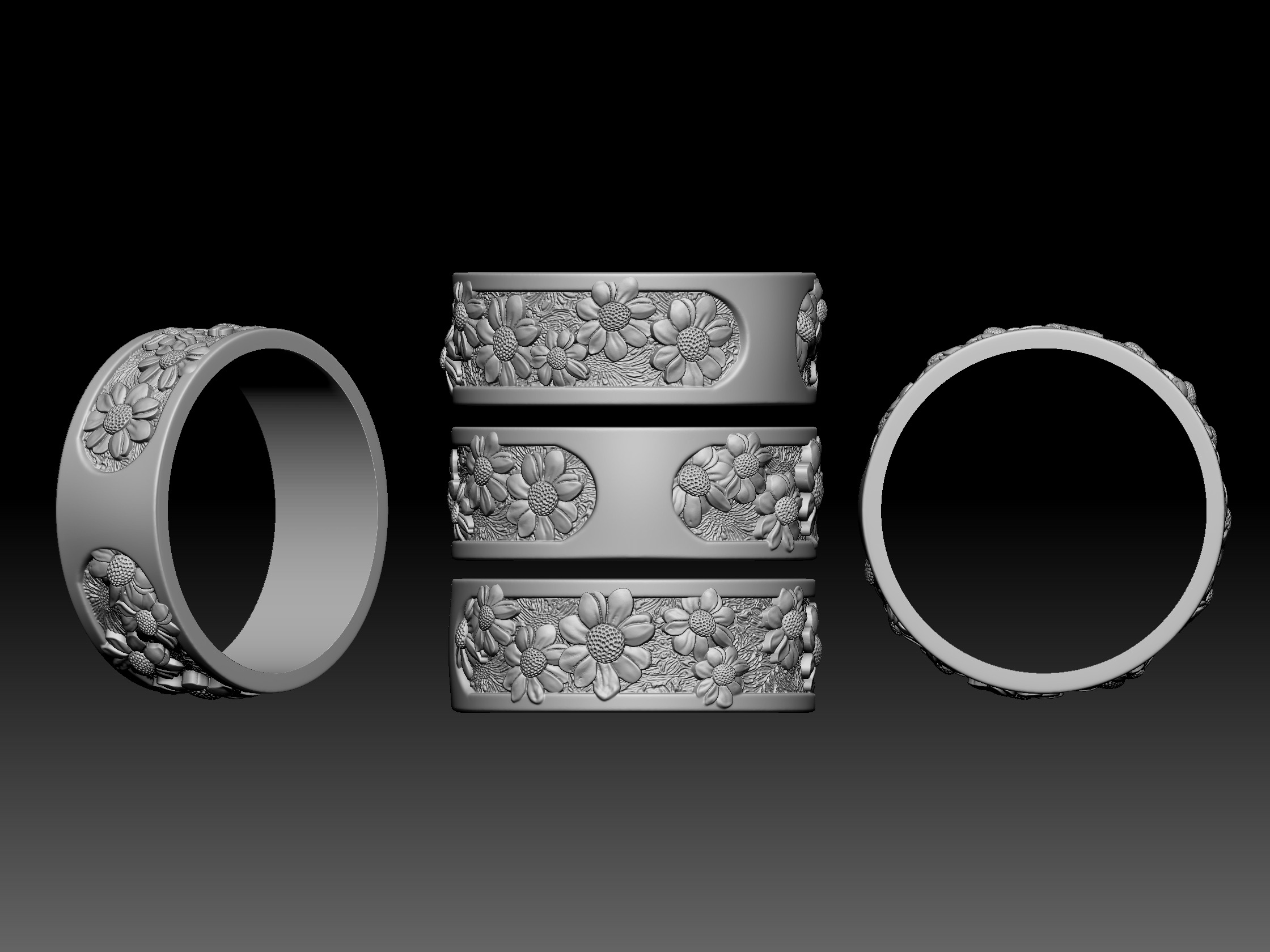 Sunflower ring for men in with Elegant Floral Pattern 3D print model_5