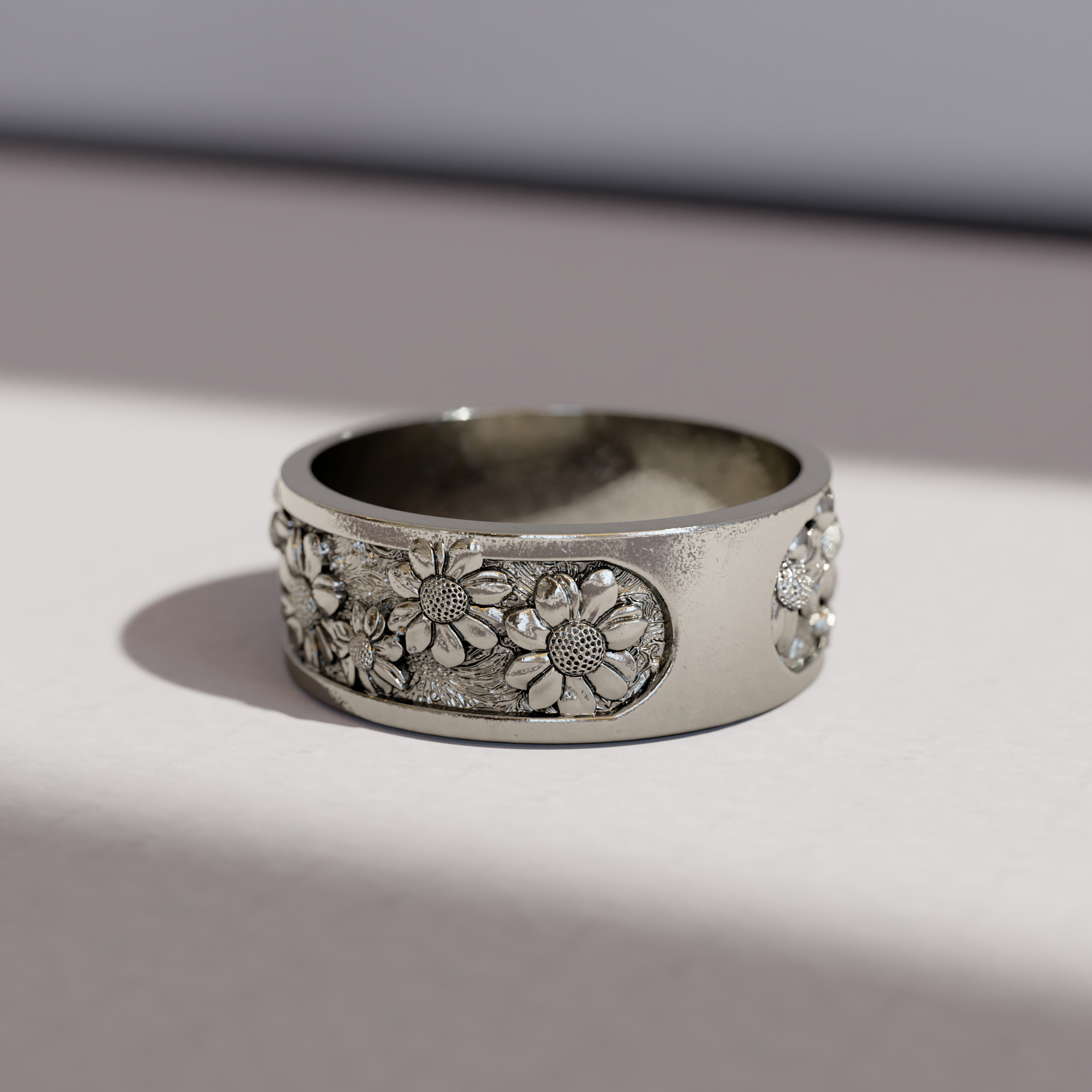 Sunflower ring for men in with Elegant Floral Pattern 3D print model_3