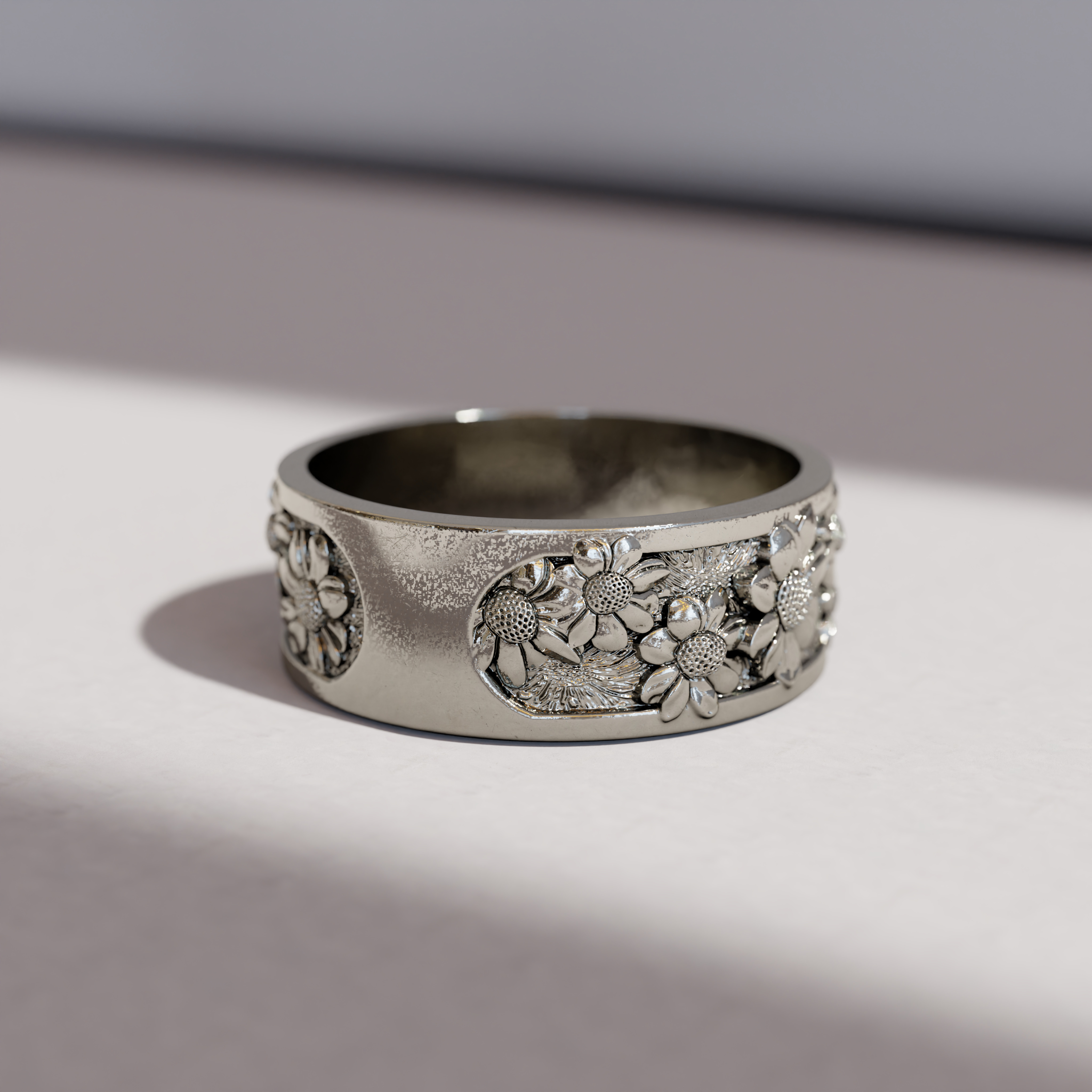 Sunflower ring for men in with Elegant Floral Pattern 3D print model_2