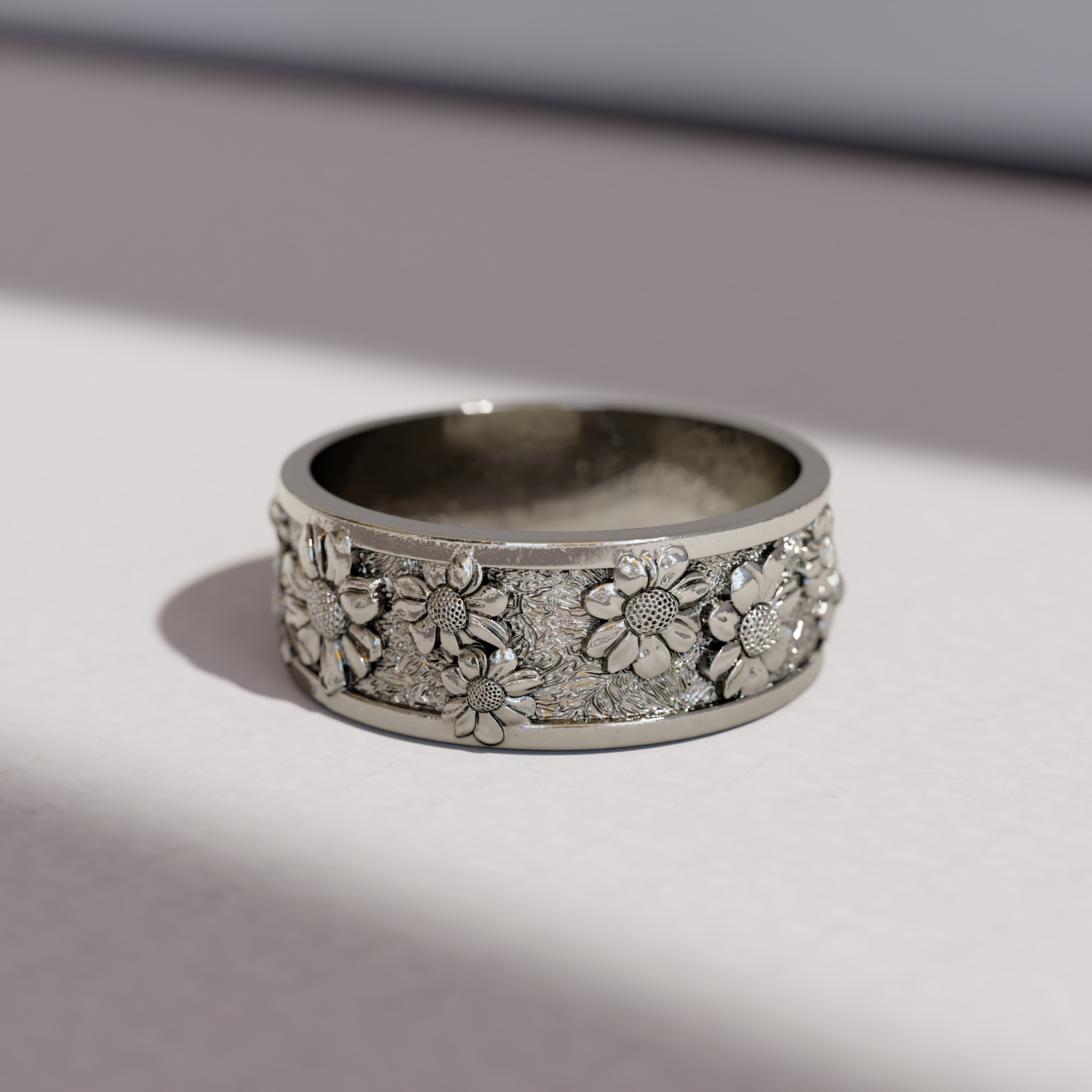 Sunflower ring for men in with Elegant Floral Pattern 3D print model_1