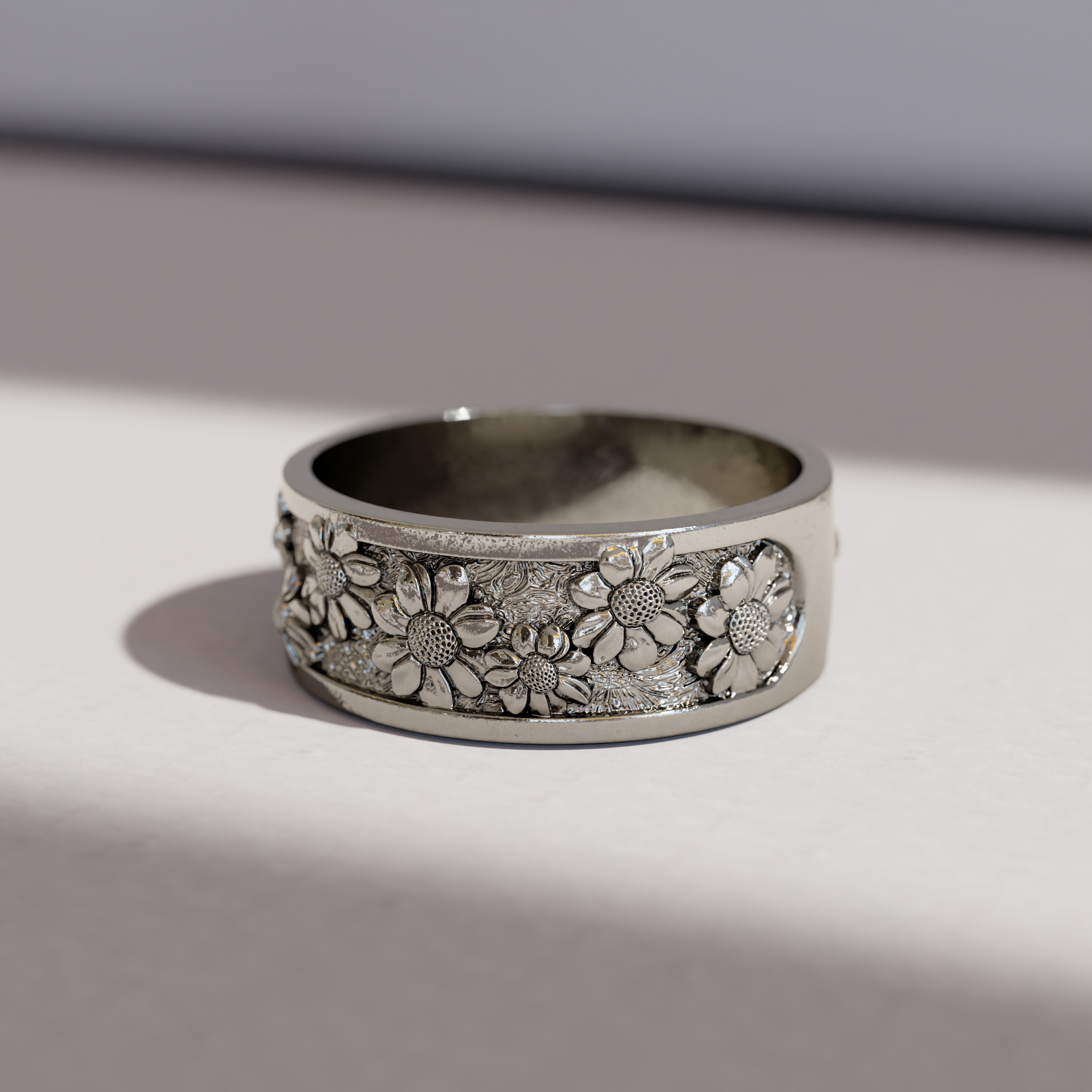 Sunflower ring for men in with Elegant Floral Pattern 3D print model_4