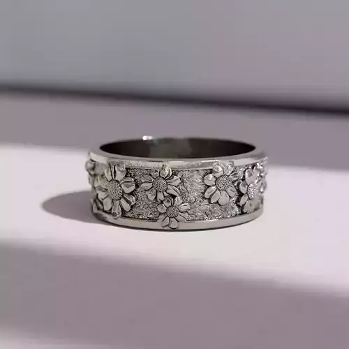 Sunflower ring for men in with Elegant Floral Pattern