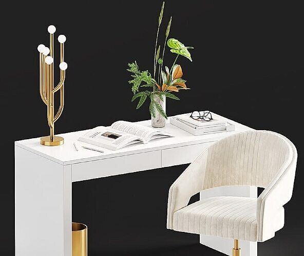 Modern Home Office Desk Set - Render Ready 3D Model 3D model