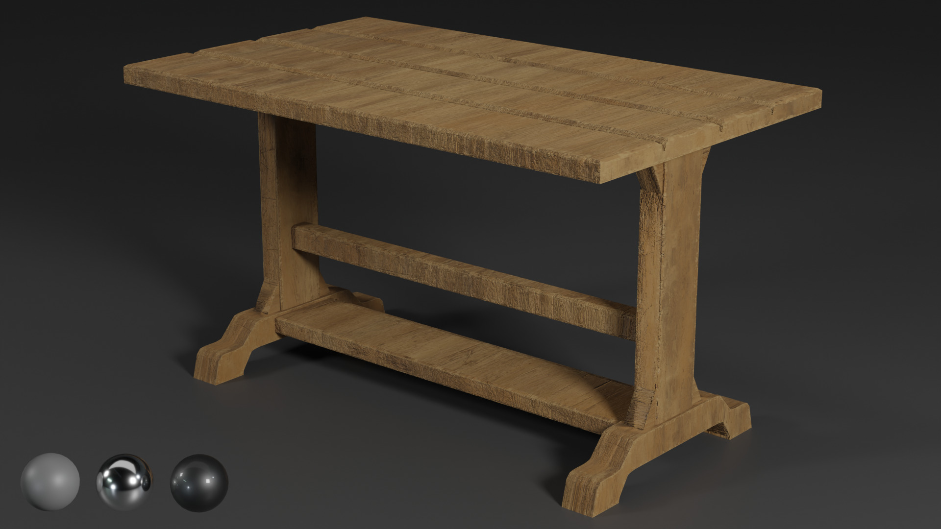 Wooden Medieval Table and Wood Material for Substance Low-poly 3D model_2
