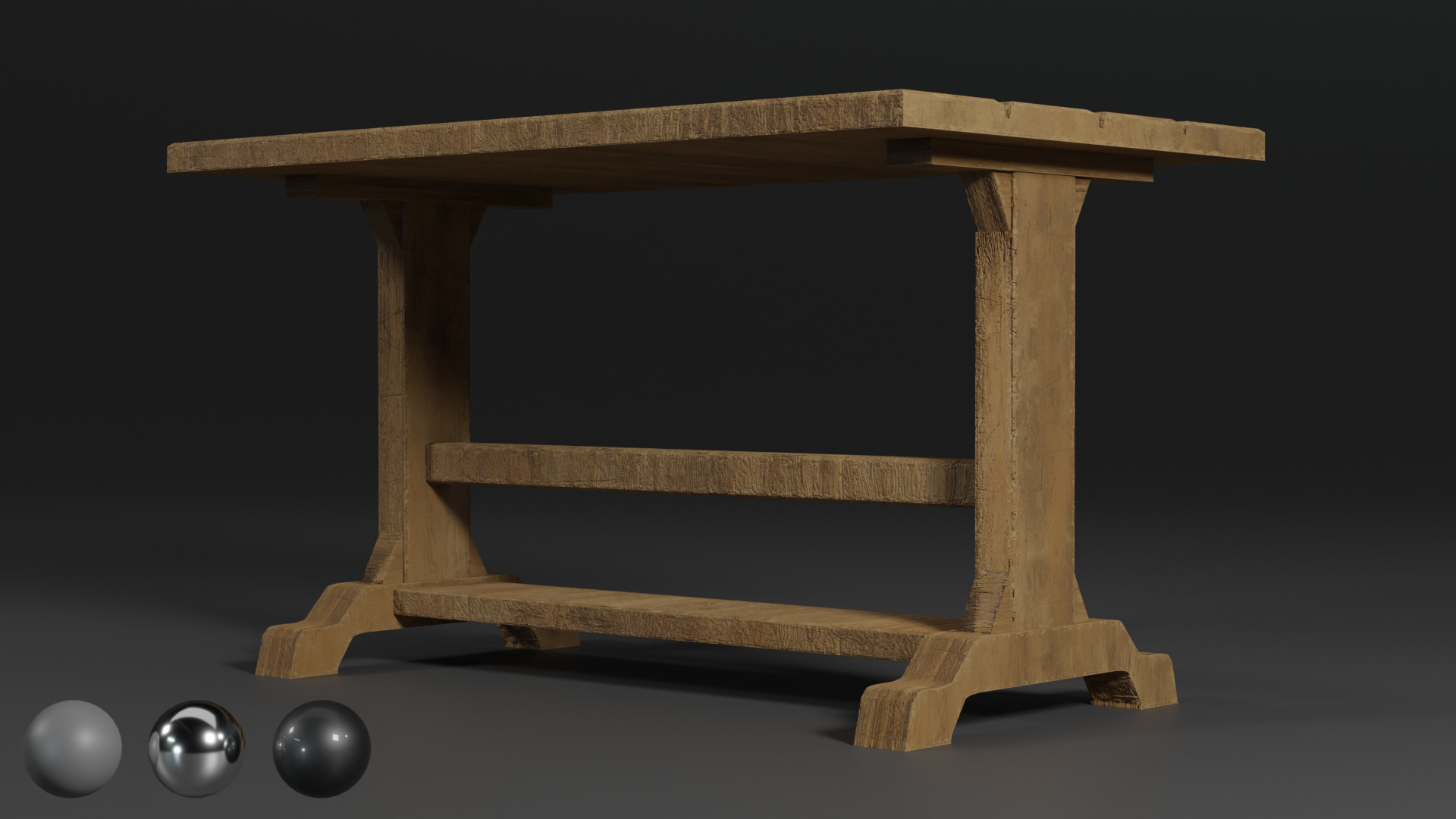 Wooden Medieval Table and Wood Material for Substance Low-poly 3D model_1