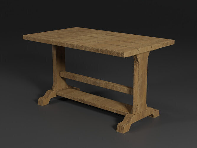 Wooden Medieval Table and Wood Material for Substance Low-poly 3D model