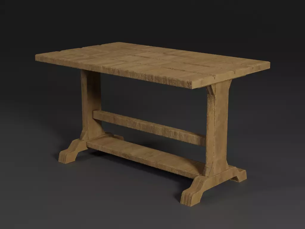 Wooden Medieval Table and Wood Material for Substance Low-poly 3D model_0