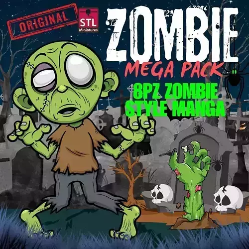 Zombie Mega Pack 8pz 3D Printing STL  MangaStyle