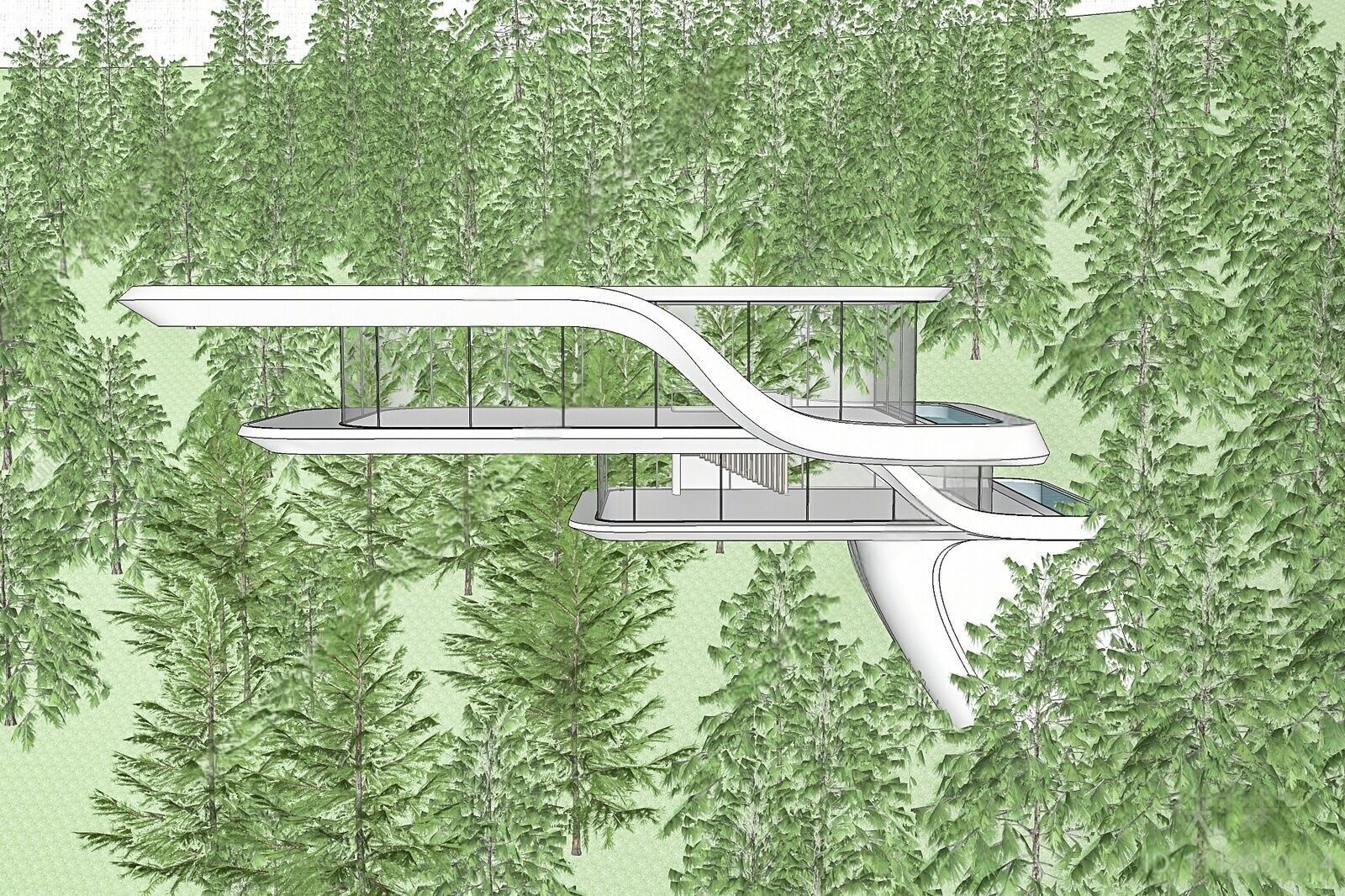 Modern Forest  house 3D model_3