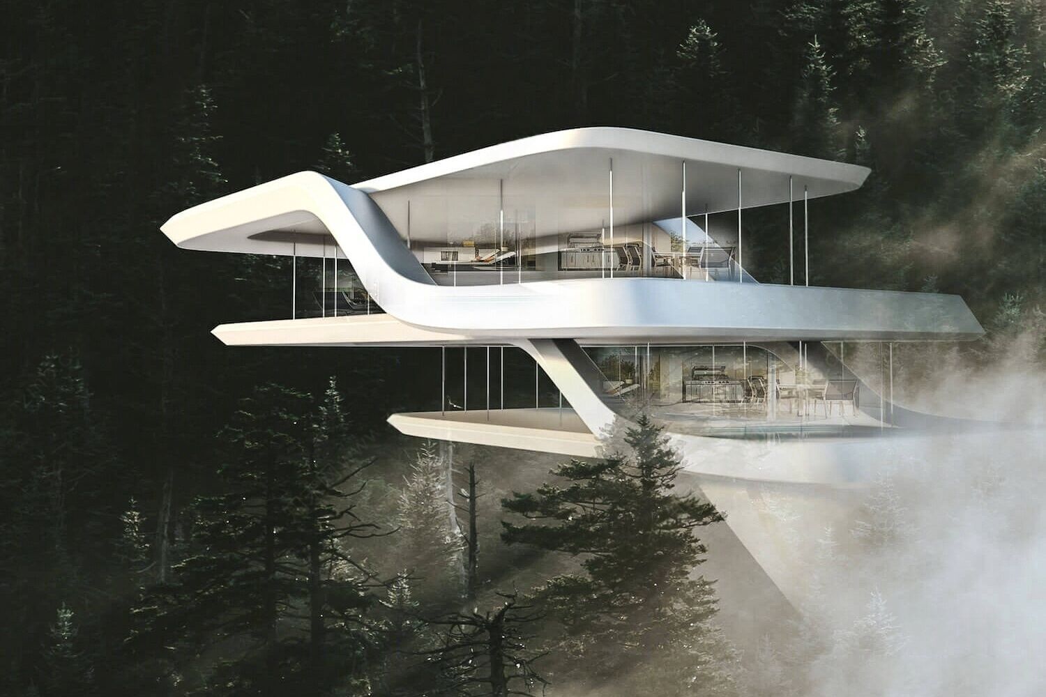 Modern Forest  house 3D model_2