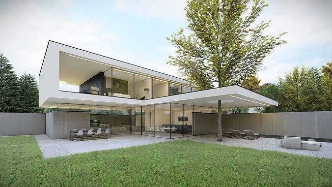 Modern minimalist single-family villa 3D model