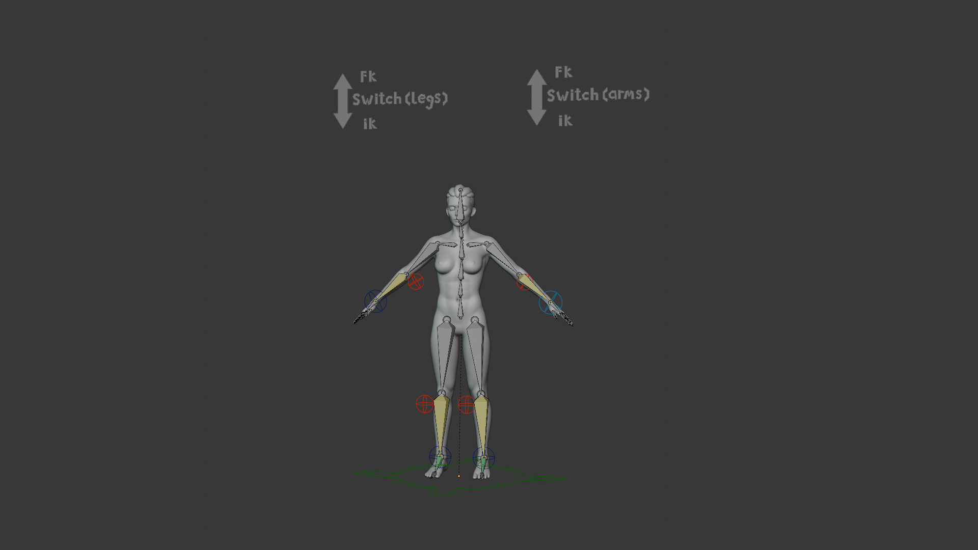Stylized Strong Female Body Base Mesh Rigged with IK FK Switch Low-poly 3D model_23