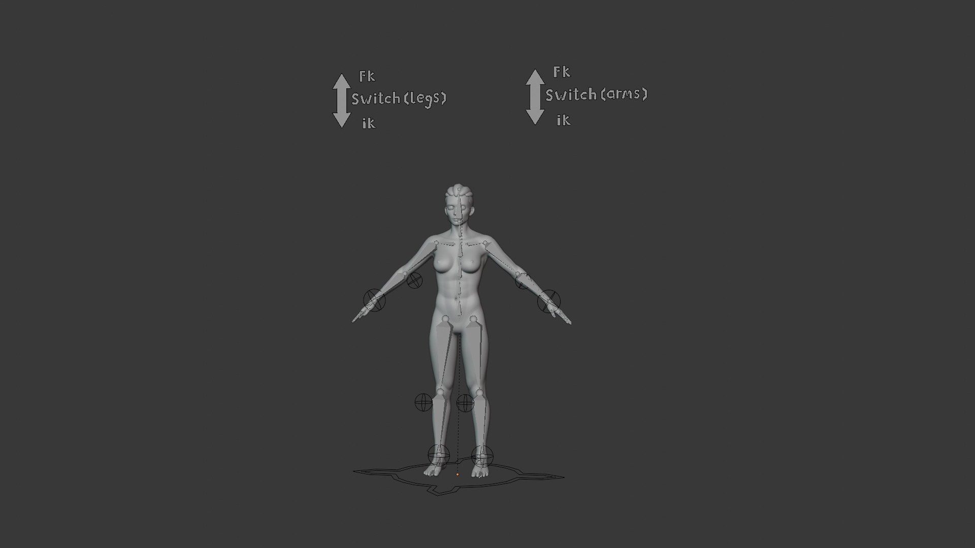 Stylized Strong Female Body Base Mesh Rigged with IK FK Switch Low-poly 3D model_22