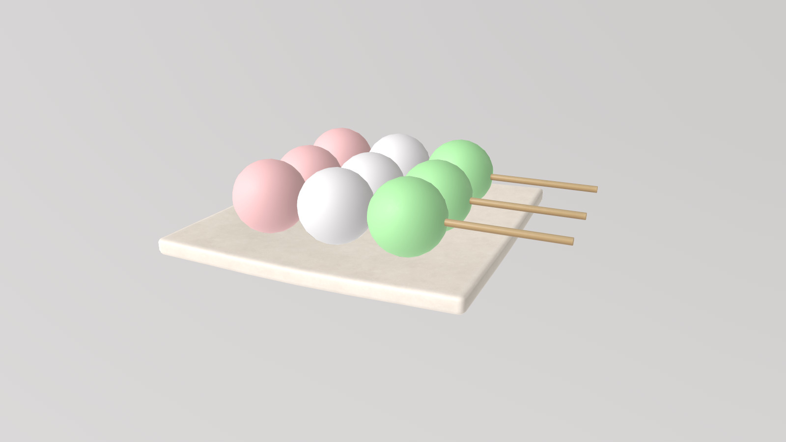 Stylized Low-Poly Hanami Dango Three-colored Dango Low-poly 3D model_2