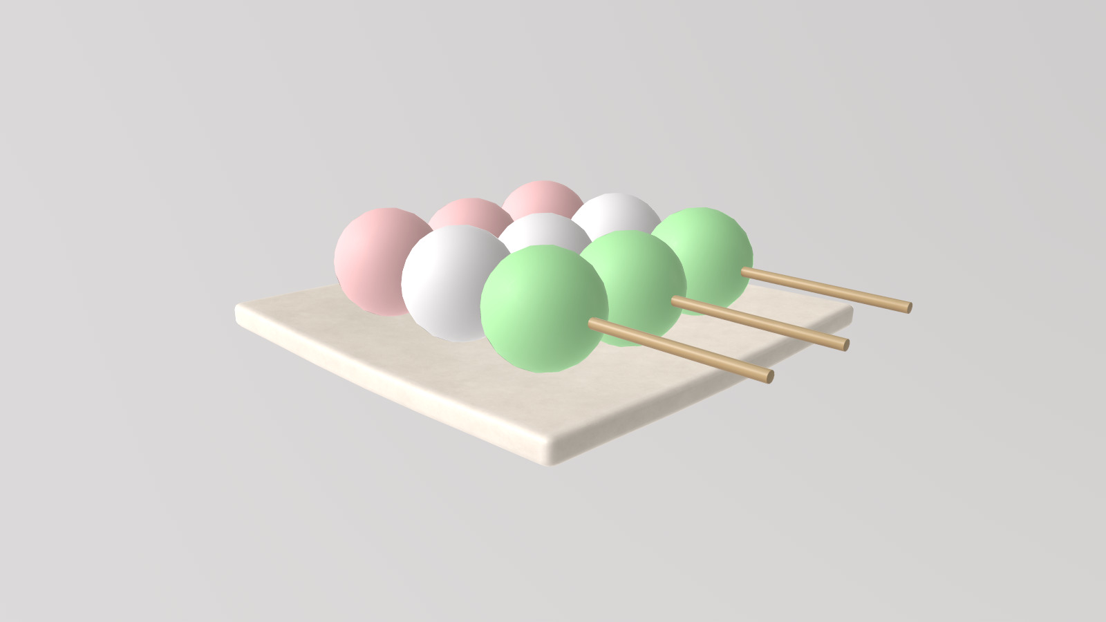Stylized Low-Poly Hanami Dango Three-colored Dango Low-poly 3D model_4