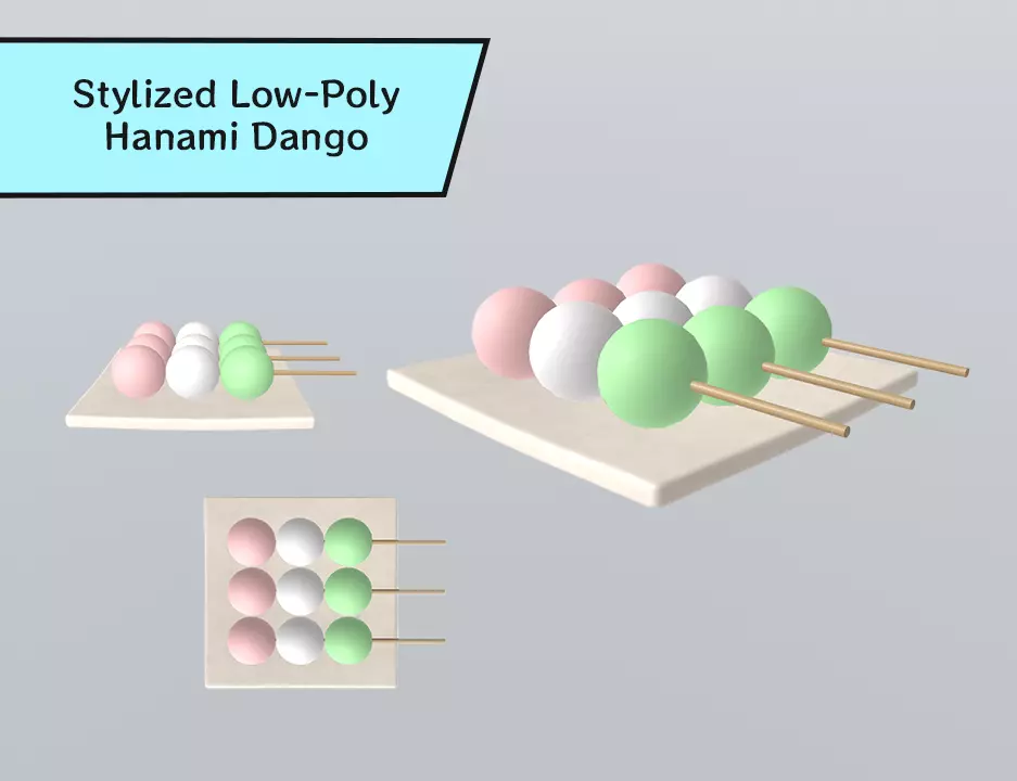 Stylized Low-Poly Hanami Dango Three-colored Dango Low-poly 3D model_0